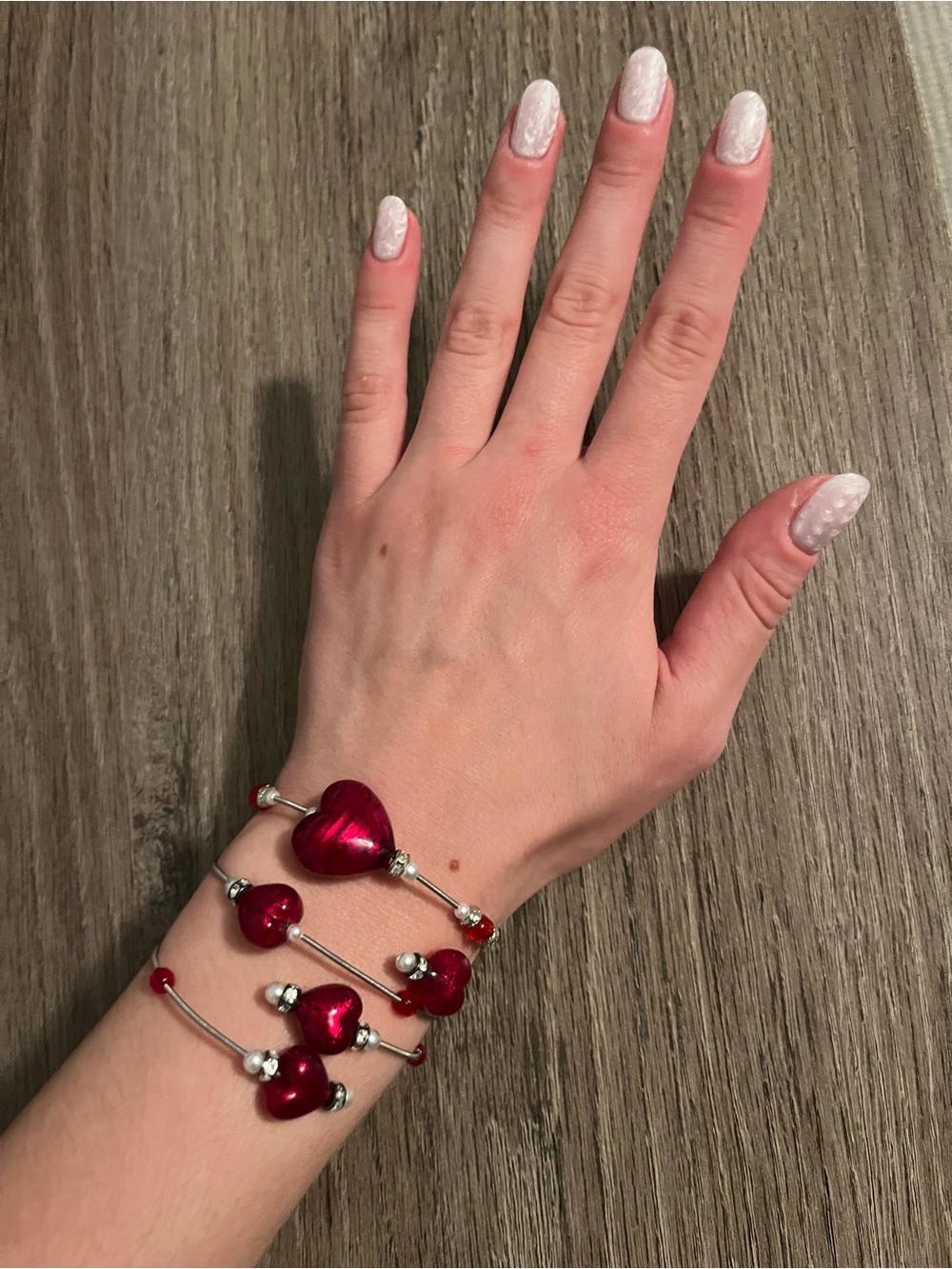 Red Heart Beaded Wire Bracelet Set - Women Jewelry